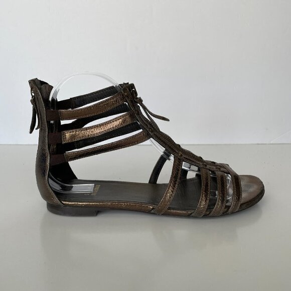 Stuart Weitzman Strappy Gladiator Flat Sandals Zipped Open-Toe Bronze Brown 6 - Picture 2 of 12